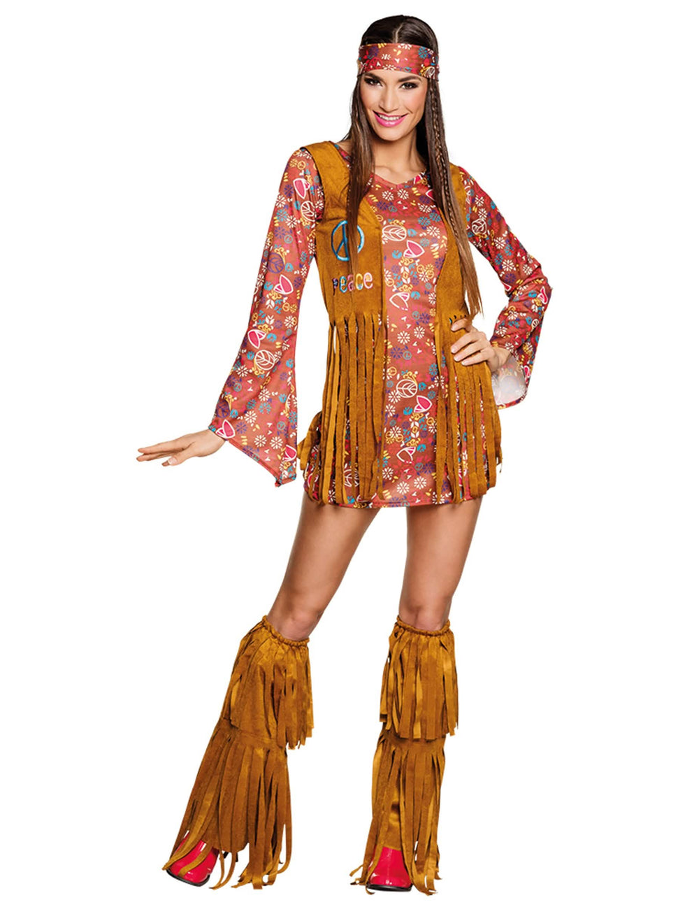 Názorná ukážka hippie kostýmu Peace s strapcami