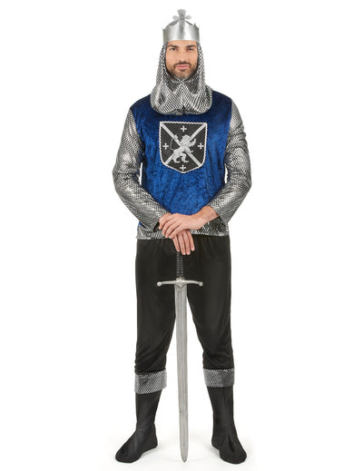 Déguisement médiéval pour homme bleu et argenté avec couronne