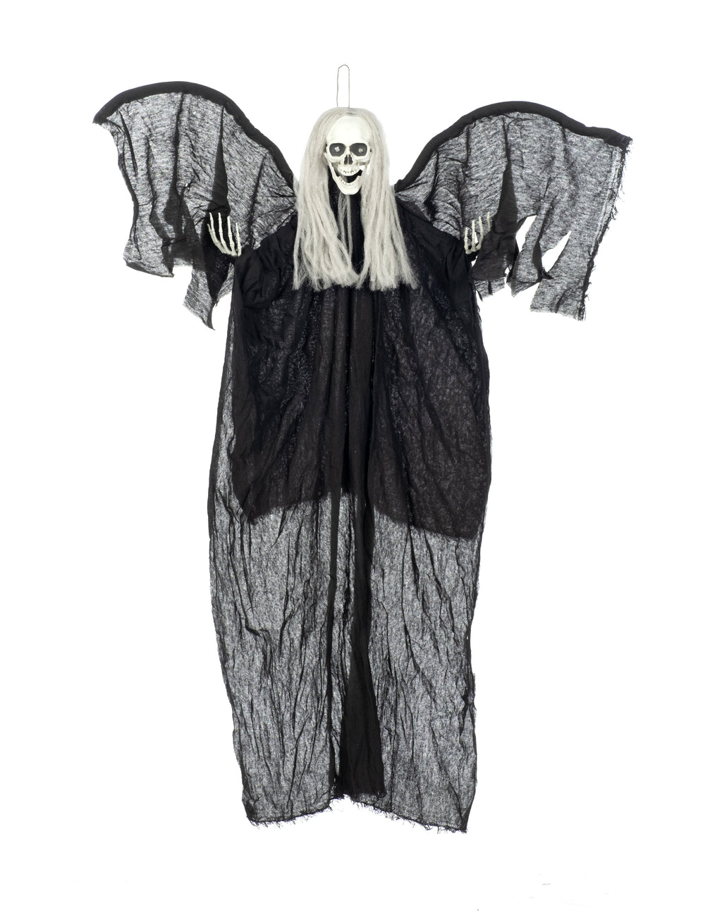 Décoration à suspendre ange noir de la mort pour Halloween noir et lumineux avec cheveux gris
