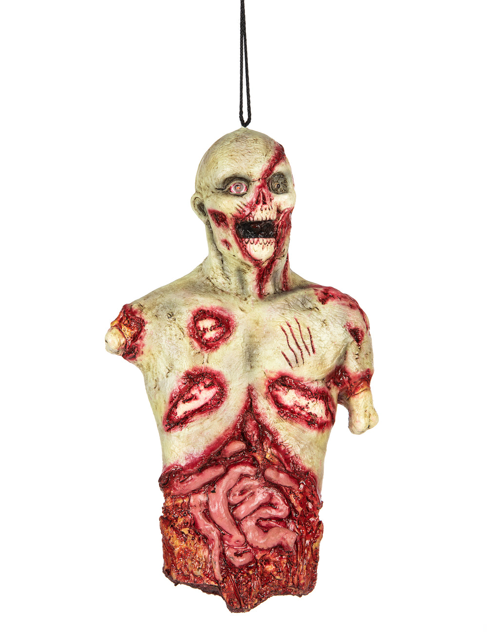 Décoration à suspendre lumineuse zombie pour Halloween ensanglantée avec buste mutilé