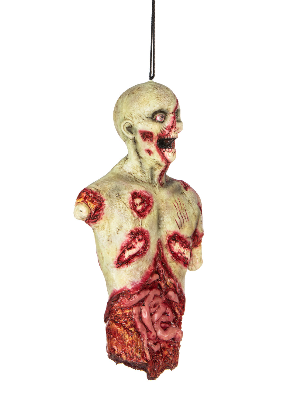 Vue de trois-quarts de la décoration à suspendre lumineuse zombie