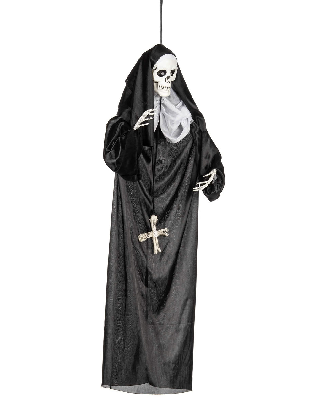 Závesná dekorácia mníška na halloween čierna s lebkovou hlavou a krížom z kostí