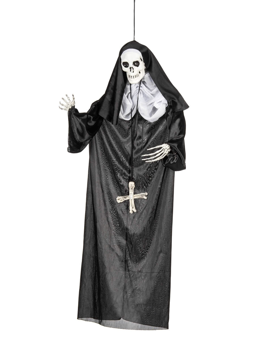 Závesná dekorácia mníška na halloween čierna a biela so skeletom