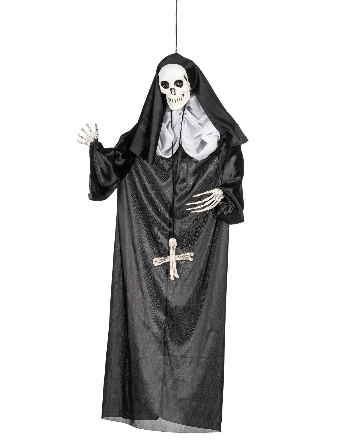 Závesná dekorácia mníška na halloween čierna a biela so skeletom