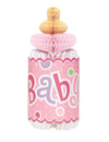 Décoration de table alvéolée biberon baby shower pour fille rose
