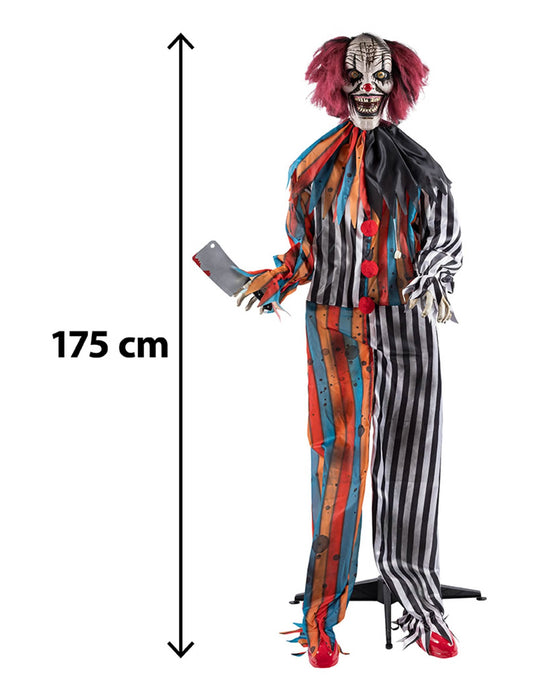 Animovaná dekorácia zlovestný klaun mäsiar s pohybmi 175 cm