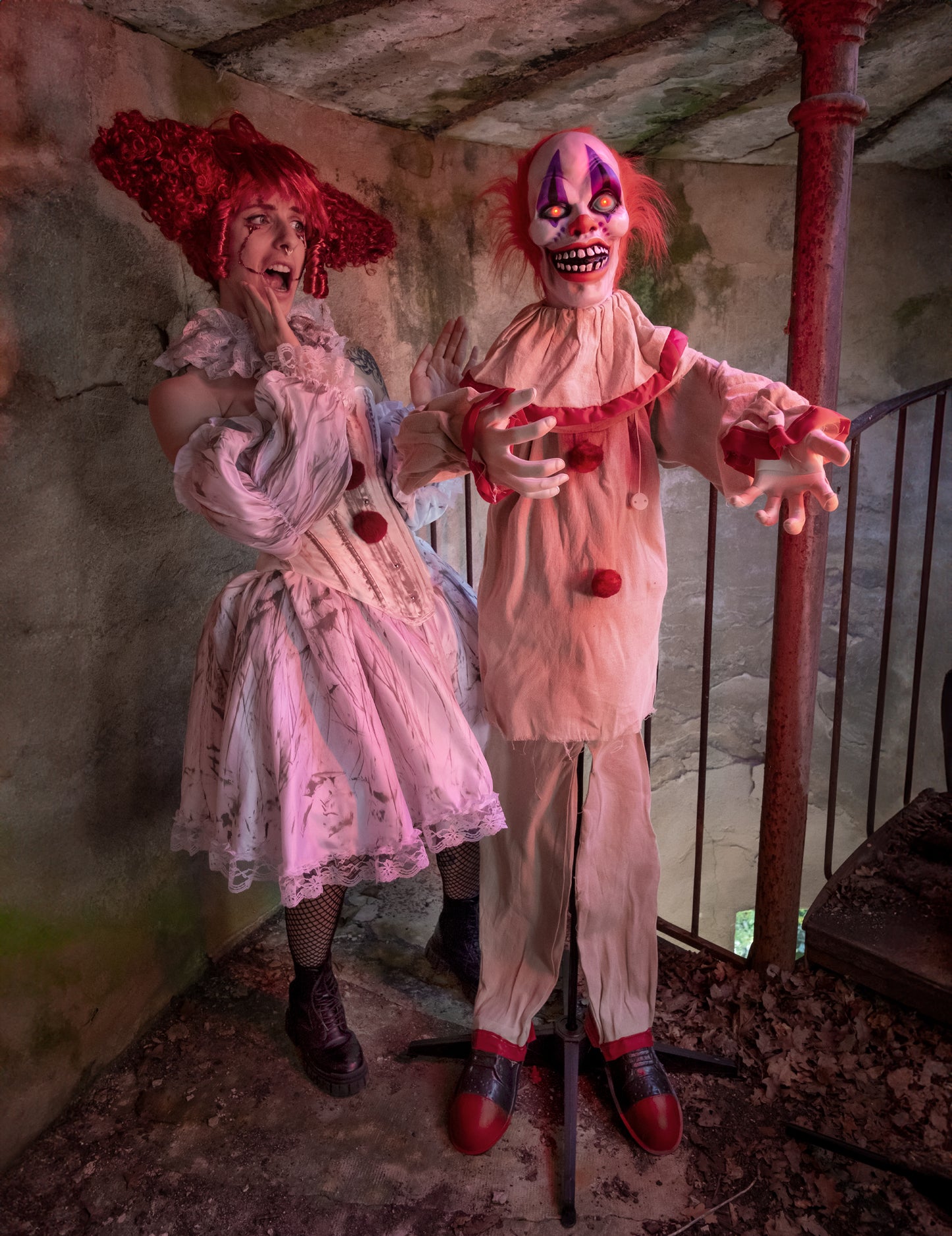 Strašidelná animovaná dekorácia klauna 153 cm