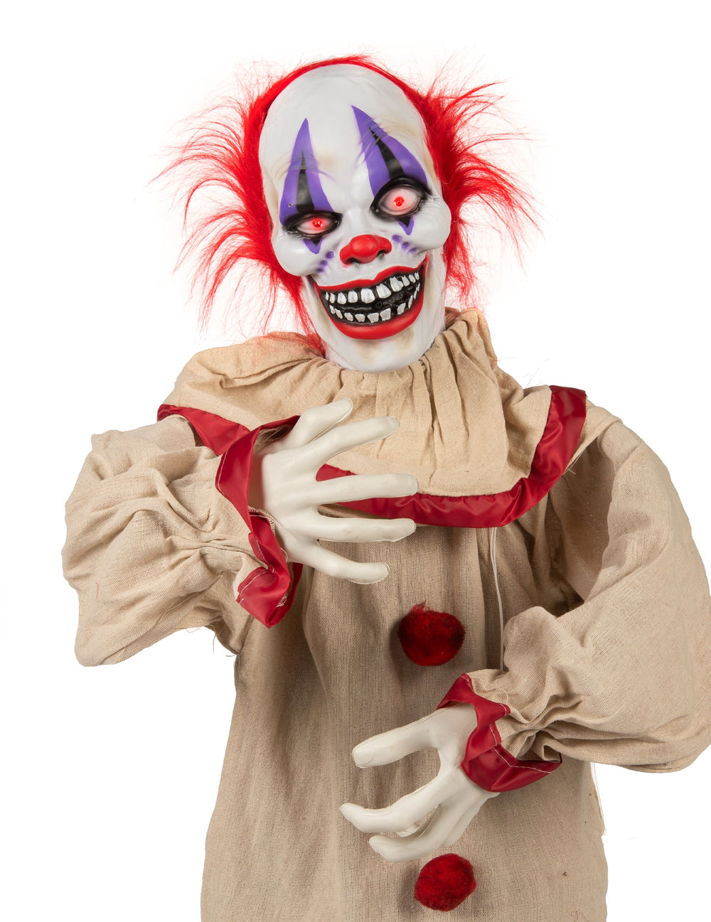 Vue rapprochée du buste de la décoration animée Clown effrayant