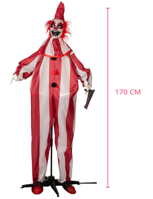 Animovaná dekorácia zlomyseľného klauna s pohybom 170 cm