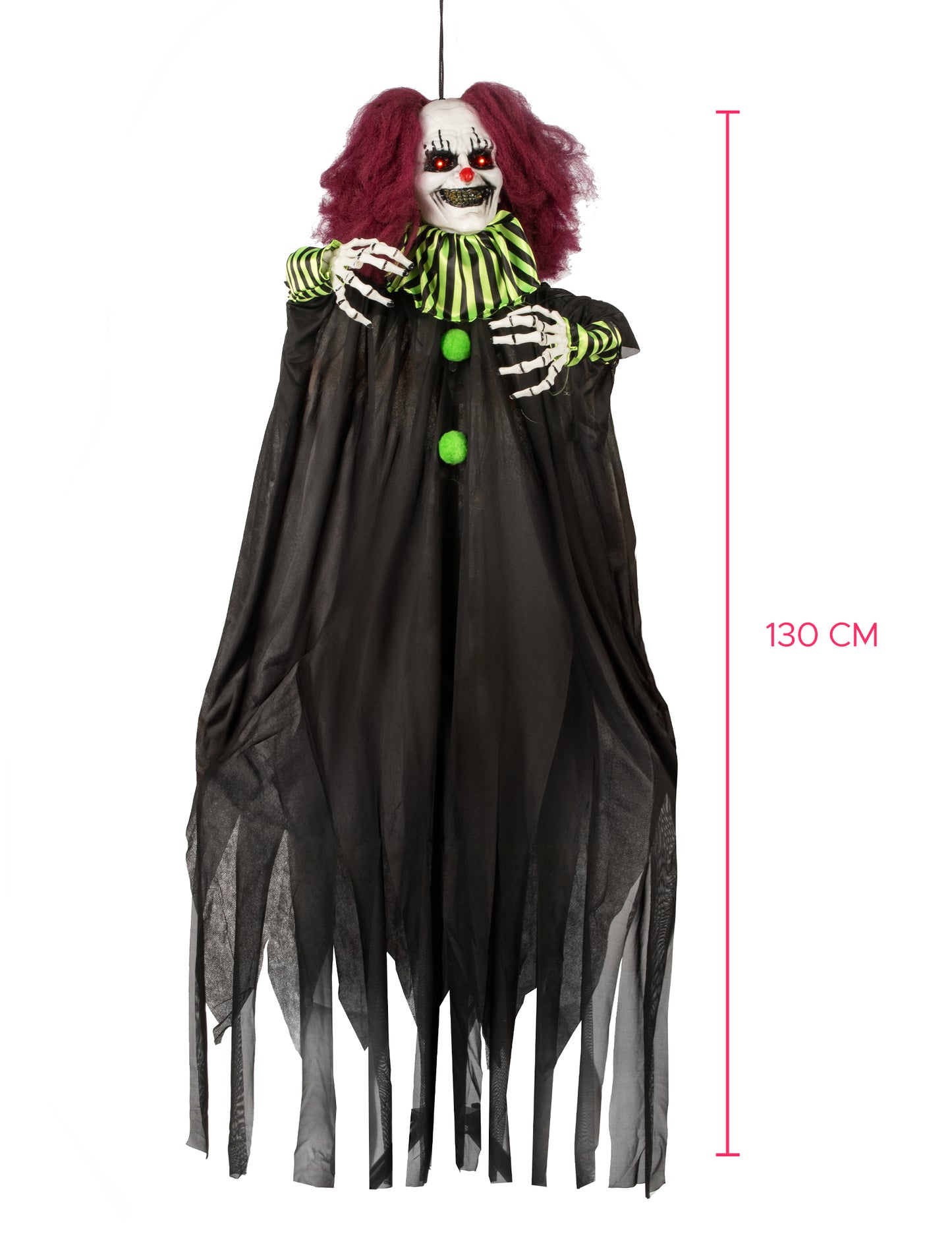 Animovaná dekorácia desivý klaun visiaci 130 cm