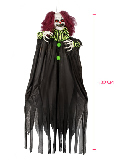 Animovaná dekorácia desivý klaun visiaci 130 cm