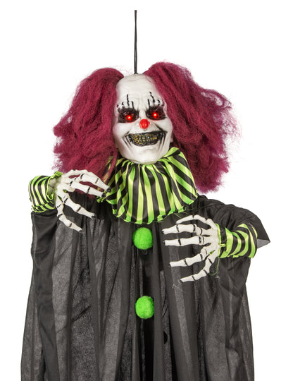Animovaná dekorácia desivý klaun visiaci 130 cm