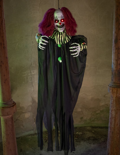 Animovaná dekorácia desivý klaun visiaci 130 cm