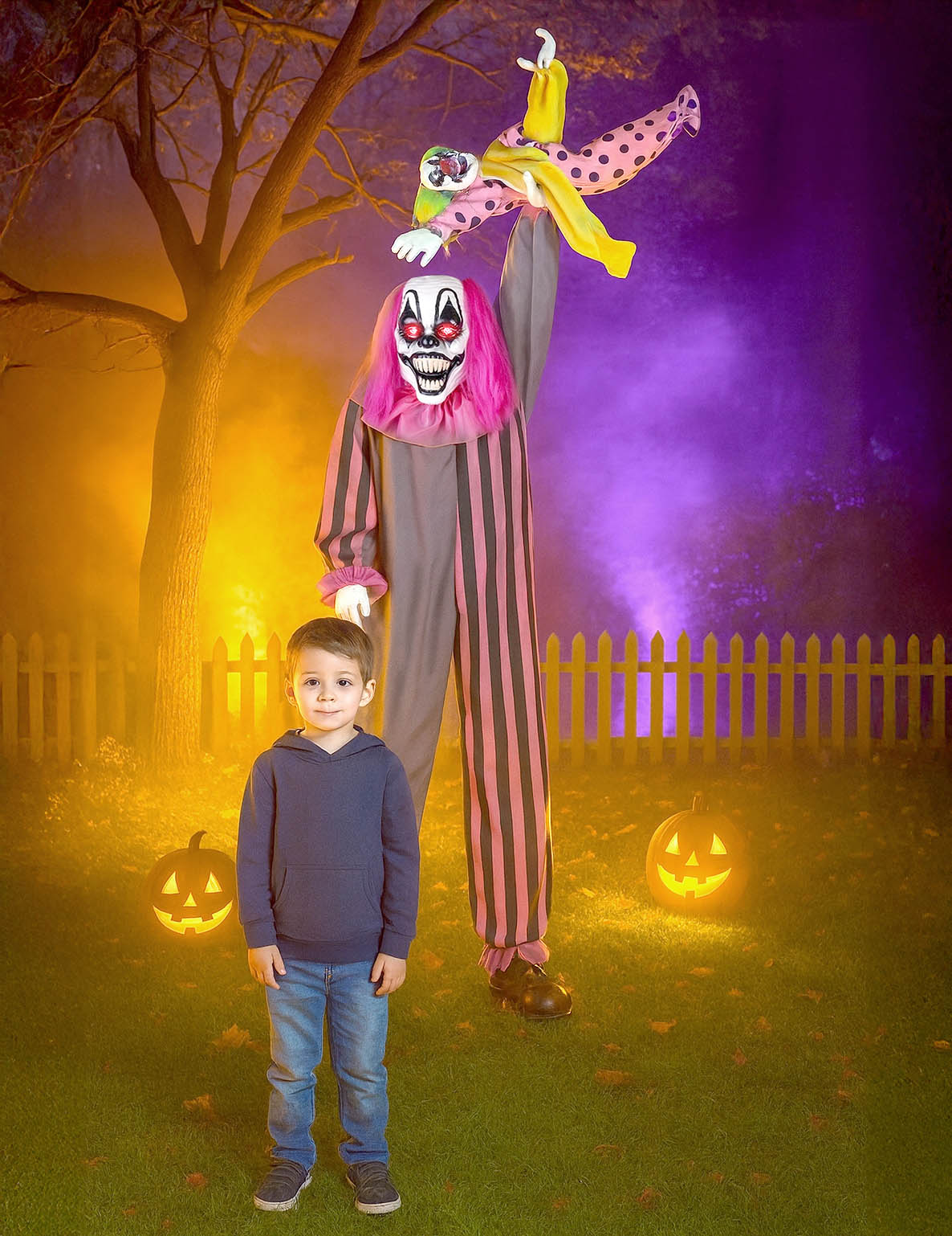 Animované a zvukové dekorácie strašidelné klaun Držanie dievčaťa 210 cm
