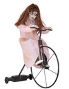 animovaná dekorácia posadnutej dievčatka na bicykli na halloween ružové šaty s pohybom