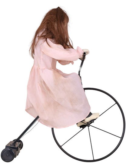 Animovaná dekorácia – posadnuté dievčatko na bicykli s pohybom 72 x 30 x 94 cm