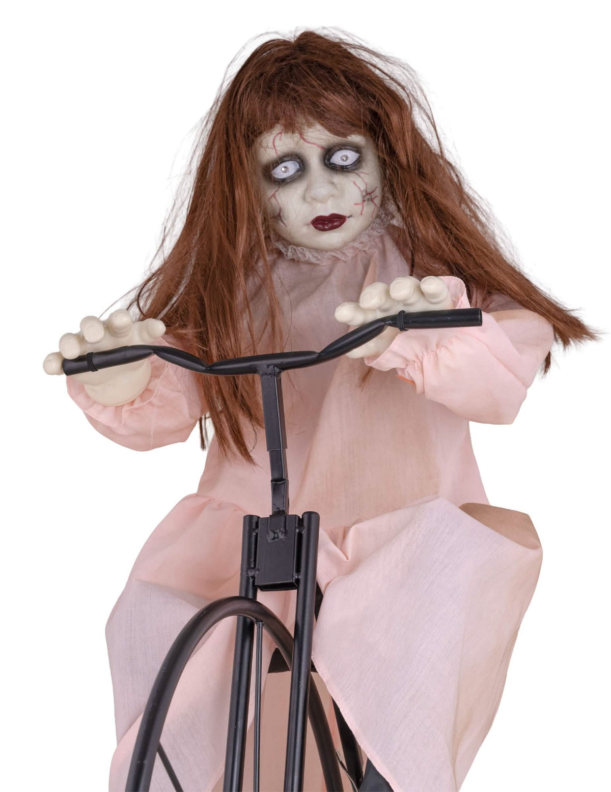Animovaná dekorácia – posadnuté dievčatko na bicykli s pohybom 72 x 30 x 94 cm