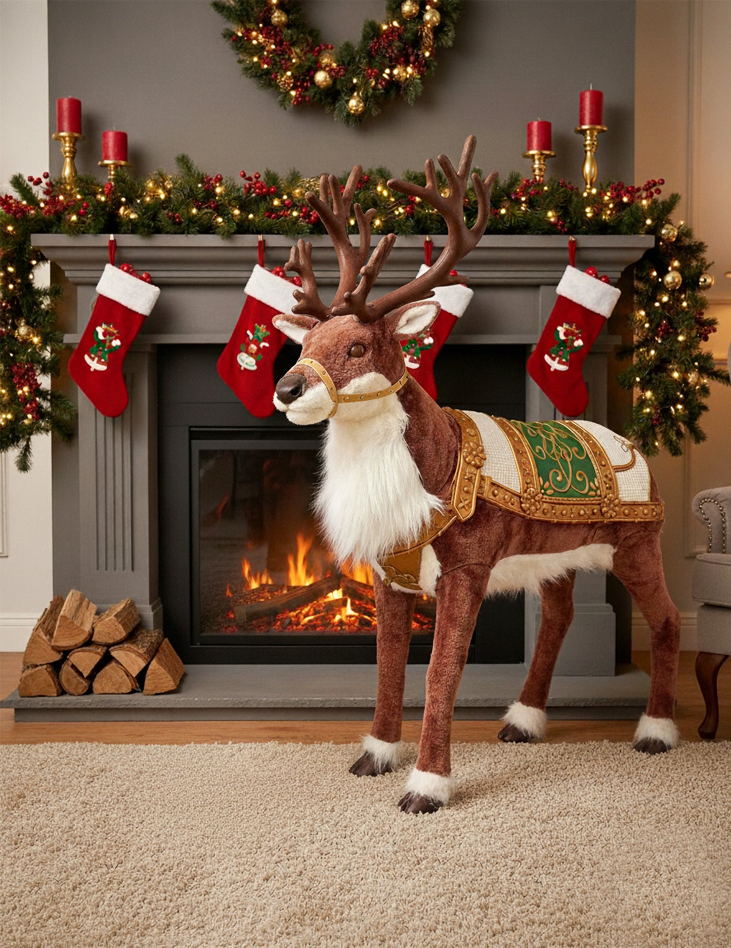 Animovaná vianočná dekorácia so sobami so zvukom a pohybom 143 cm