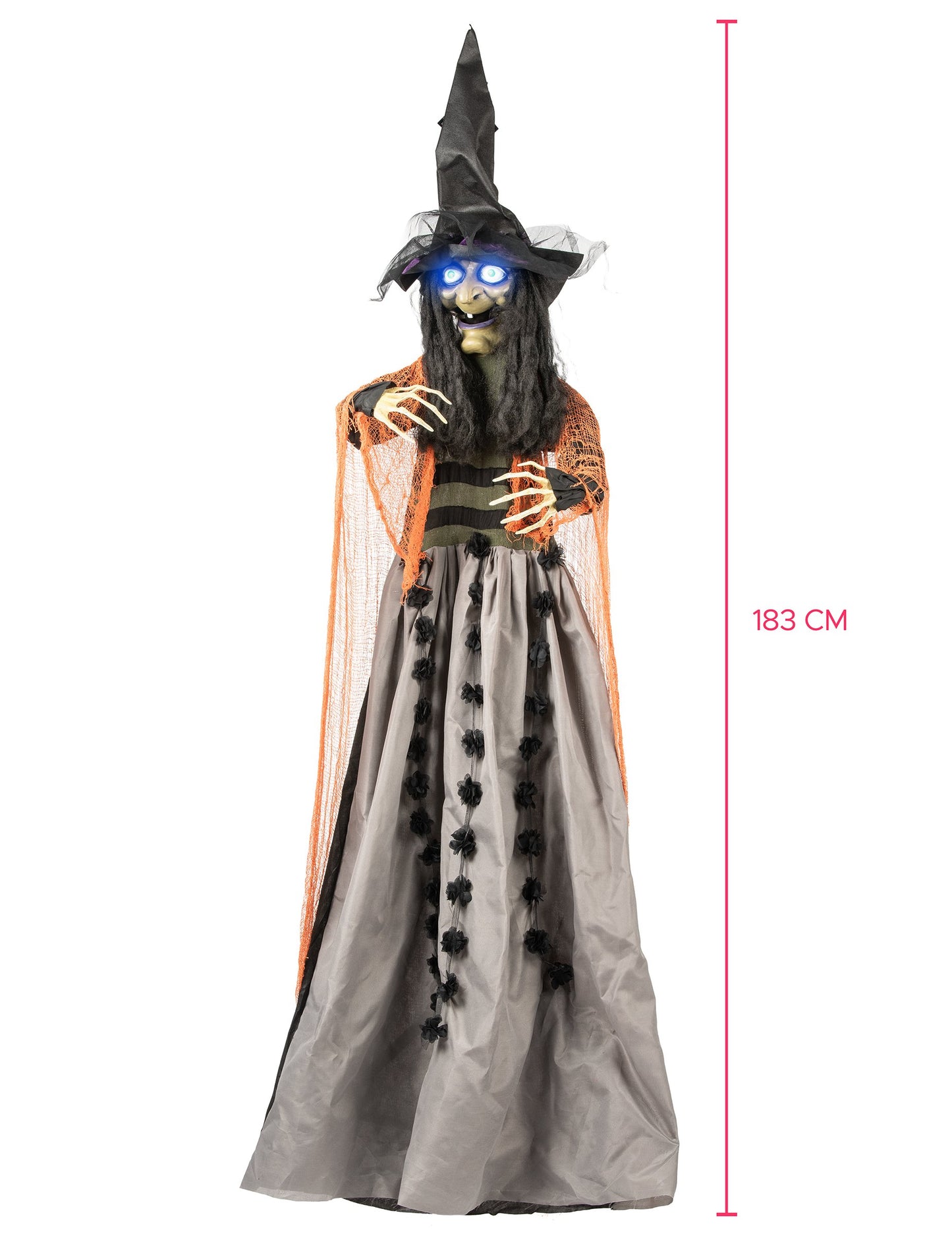 Animovaná, zvuková a svetelná závesná dekorácia čarodejnice 183 cm