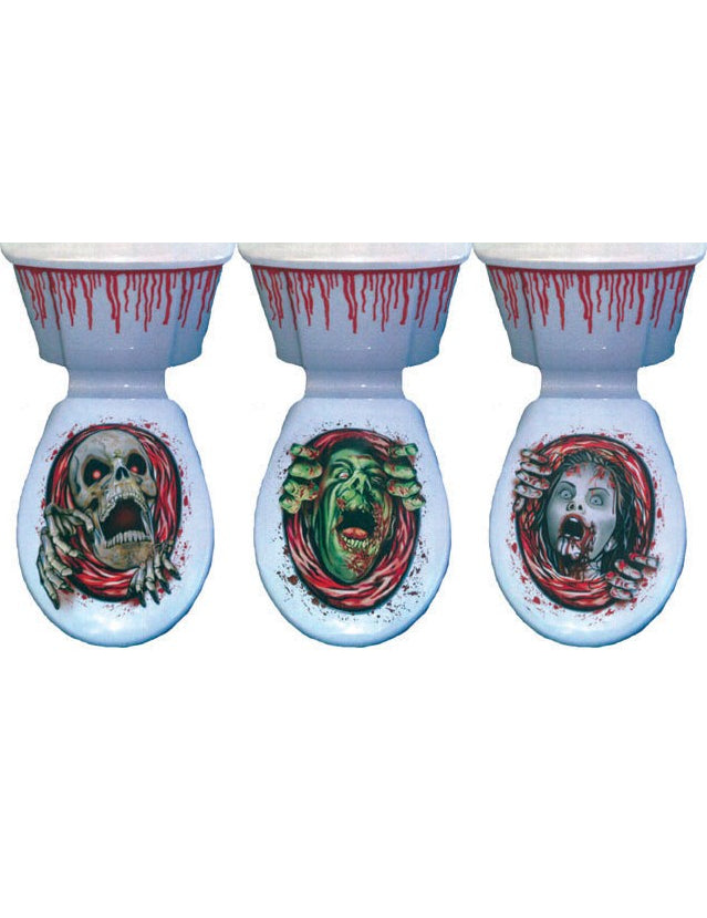 Décoration électrostatique Halloween pour abattant de WC motifs de squelette et zombie sanglants