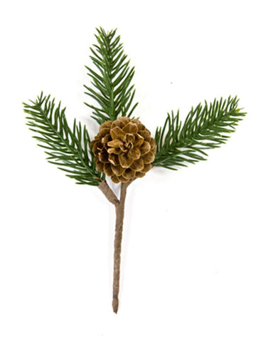 Décoration branche de sapin avec pomme de pin vert et marron