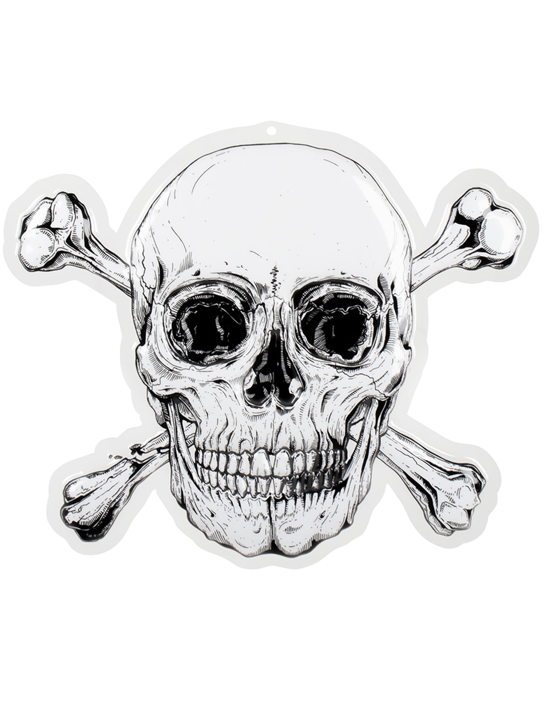 Décoration murale en plastique Pirate Jolly Roger blanc et noir avec crâne et os croisés
