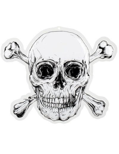 Décoration murale en plastique Pirate Jolly Roger blanc et noir avec crâne et os croisés