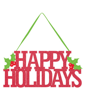 Dekorácia na dvere Veselé Vianoce, červená trblietavá, 33 cm