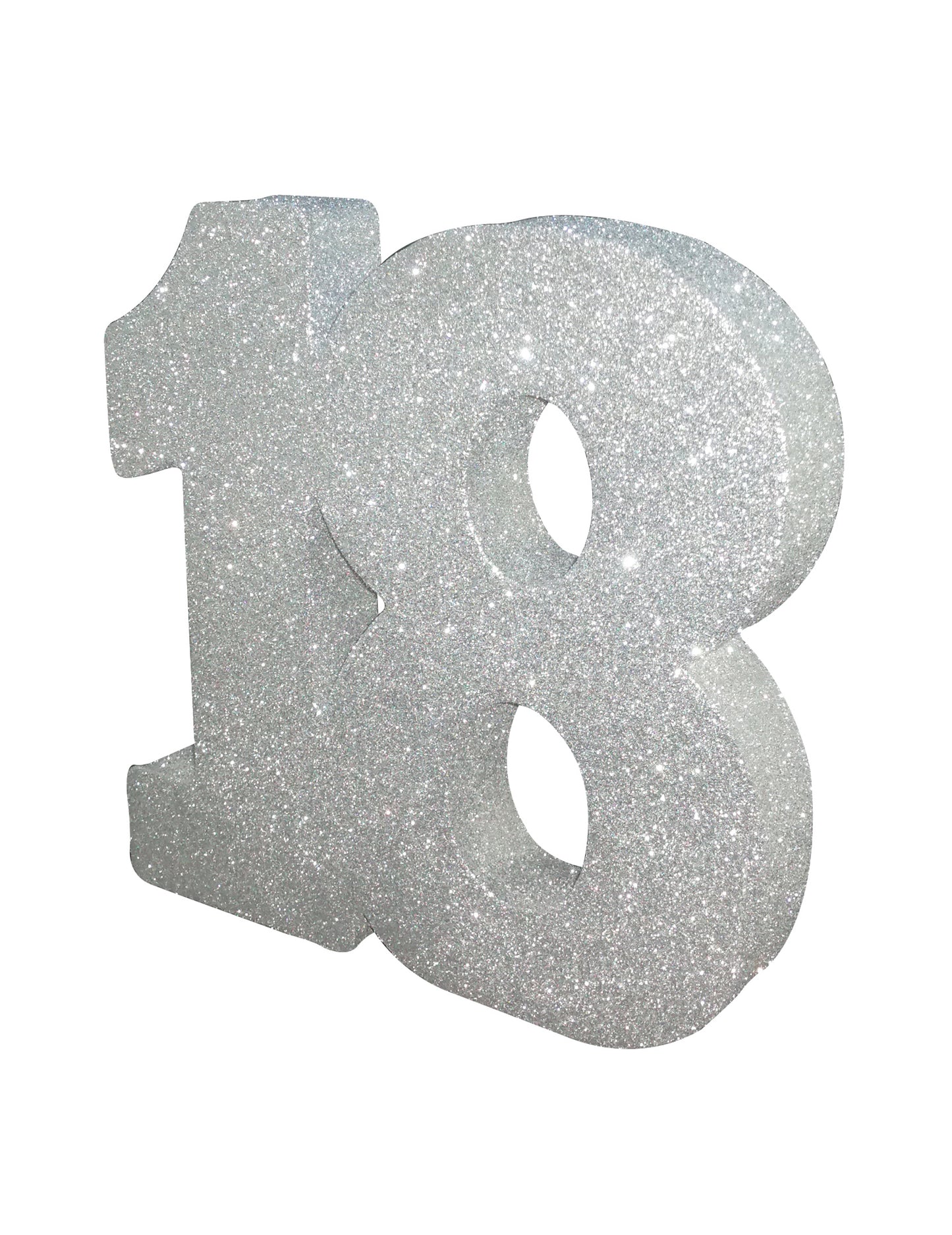 Dekorácia na stôl k 18. narodeninám, strieborná s trblietkami, 20 x 20 cm na narodeniny