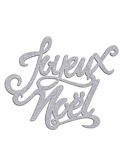 Drevená stolová dekorácia, Veselé Vianoce, strieborné trblietky, 19 x 20 cm slávnostný nápis