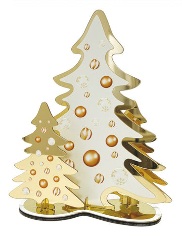 Zrkadlový efekt, stredový dekor so zlatými jedľami 20 cm kov