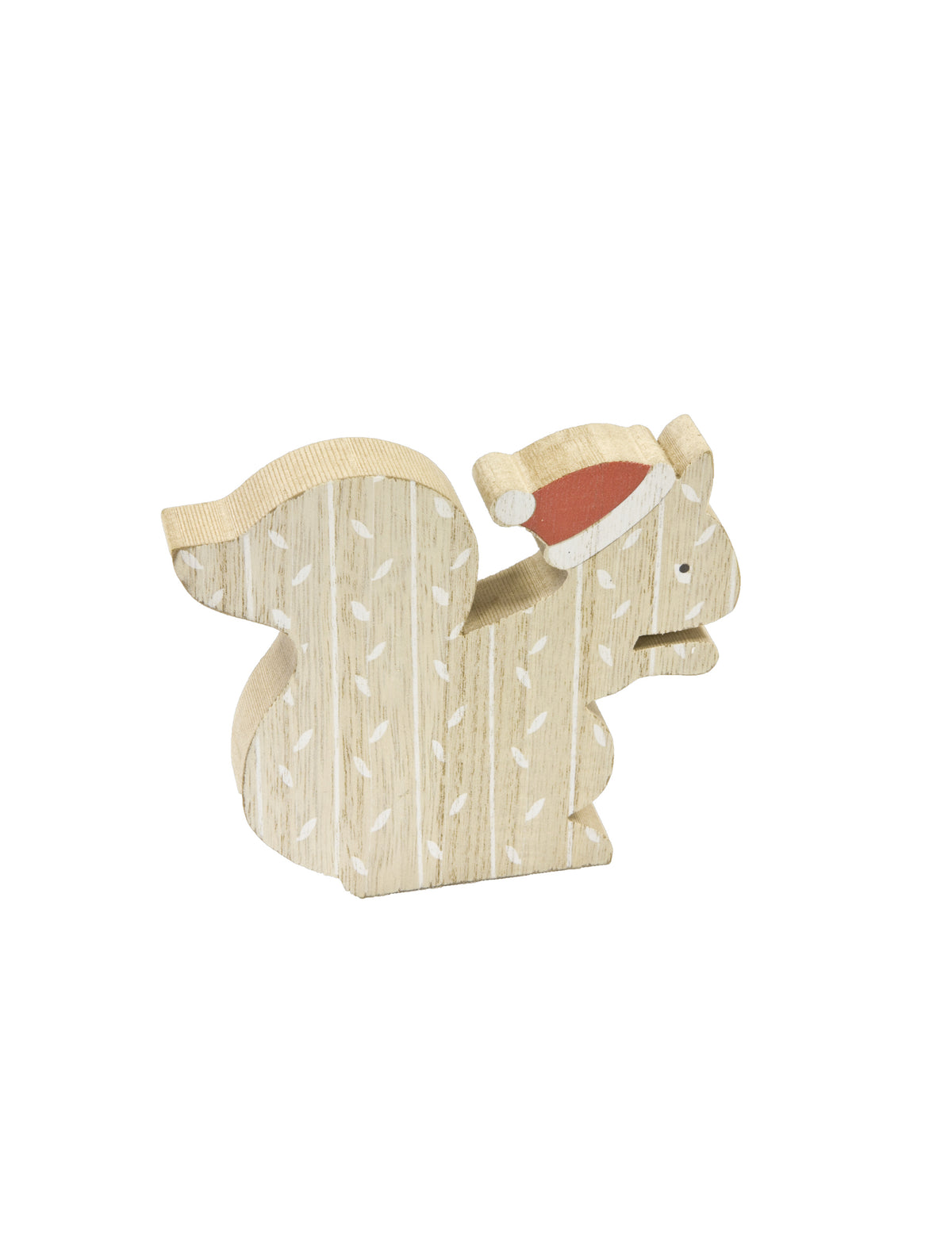 Décoration en bois écureuil avec bonnet de Noël pour ambiance naturelle bois clair et rouge