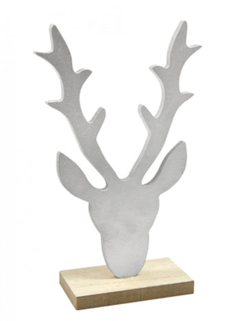 Drevená dekorácia strieborná jeleňová hlava 18 x 11 x 4,5 cm 