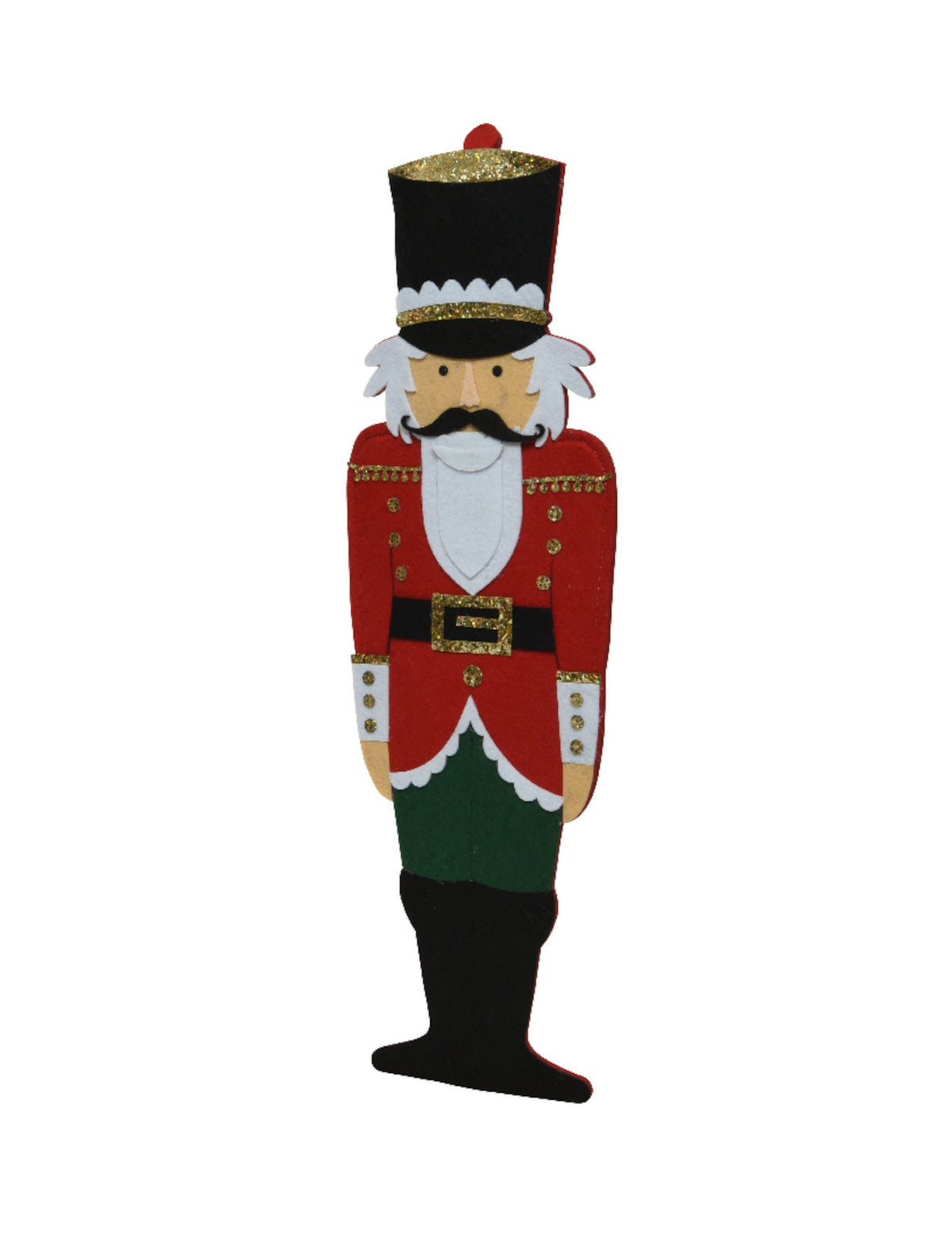 Décoration en feutrine casse-noisette soldat pour Noël rouge et vert avec paillettes dorées