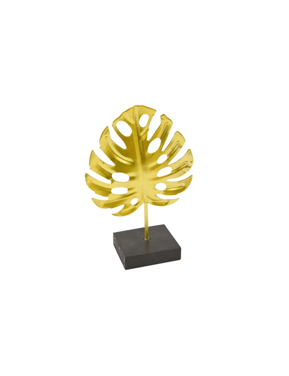 Décoration en métal sur socle feuille tropicale pour fête dorée