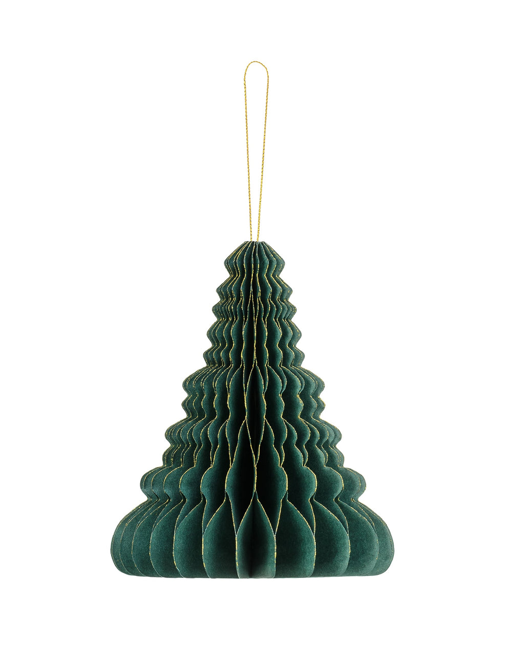 Décoration en papier alvéolé sapin de Noël vert et doré