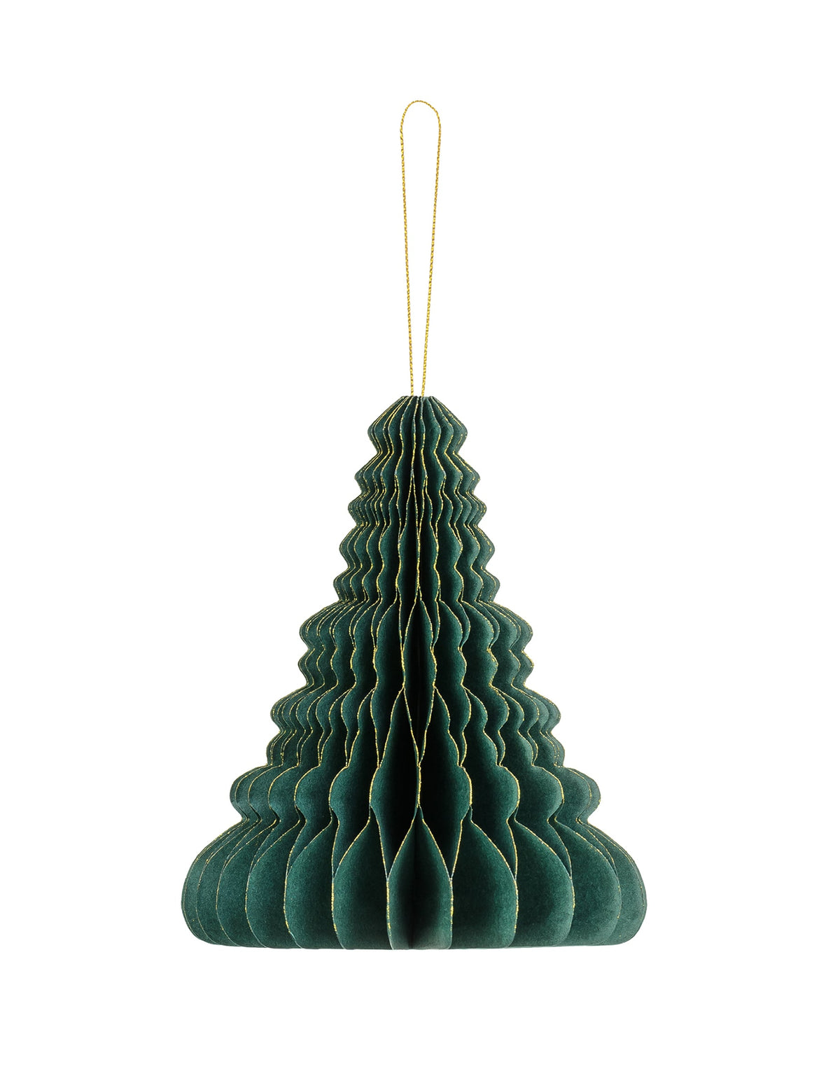 Décoration en papier alvéolé sapin de Noël vert et doré