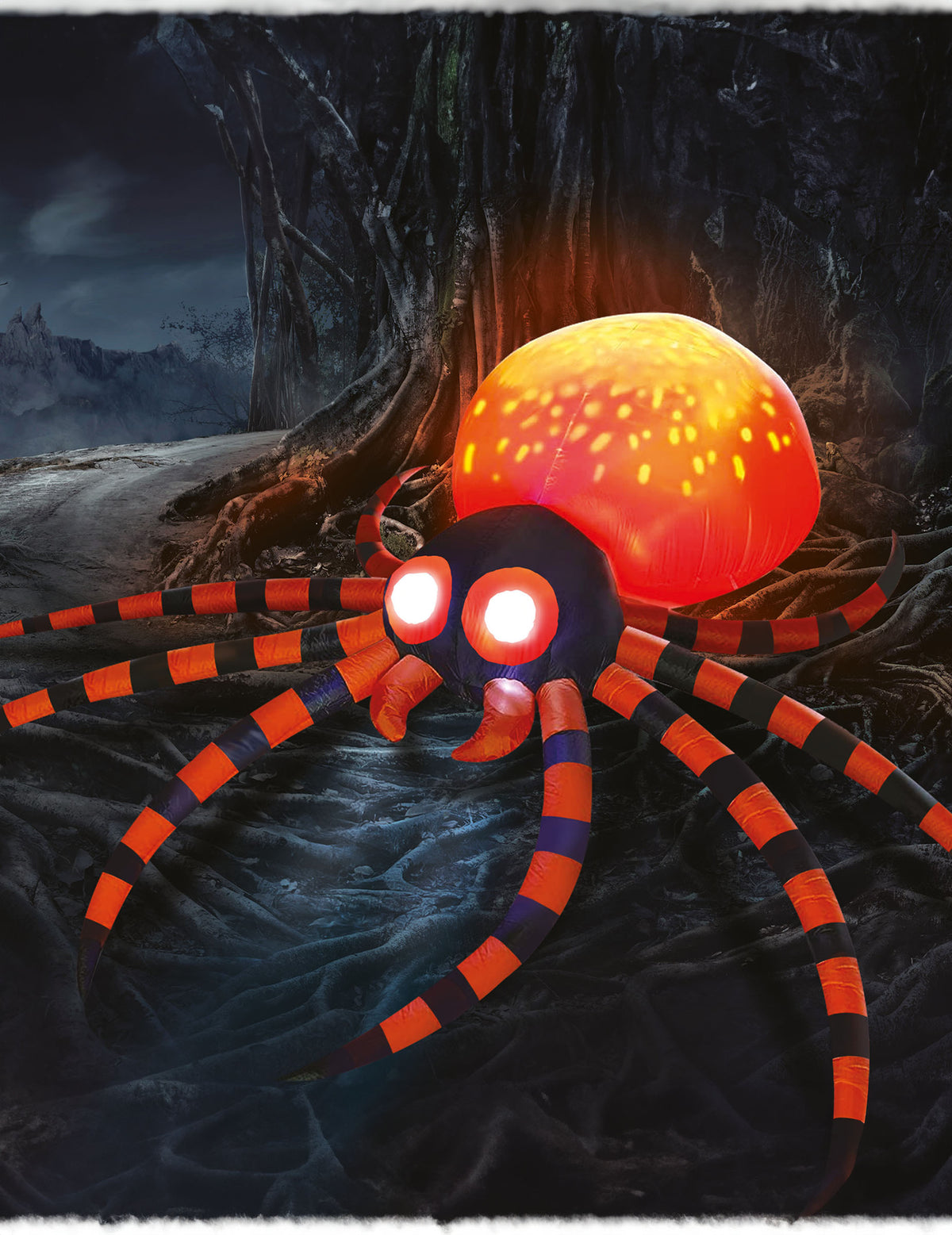 Mise en situation nocturne de la décoration araignée gonflable