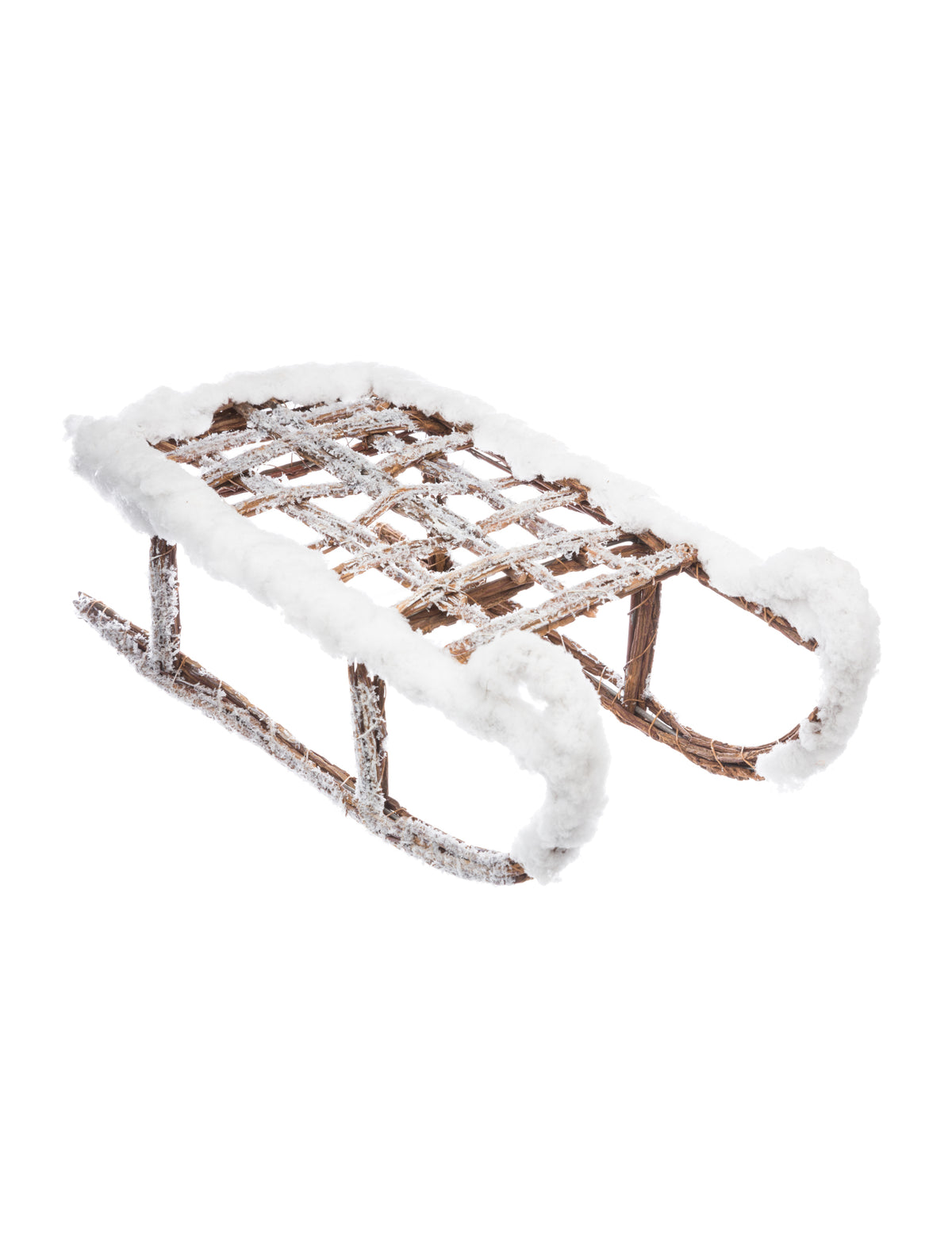 Décoration luge enneigée en bois marron et blanc