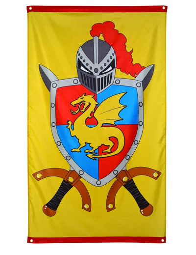 Décoration murale chevalier jaune avec blason dragon et épées