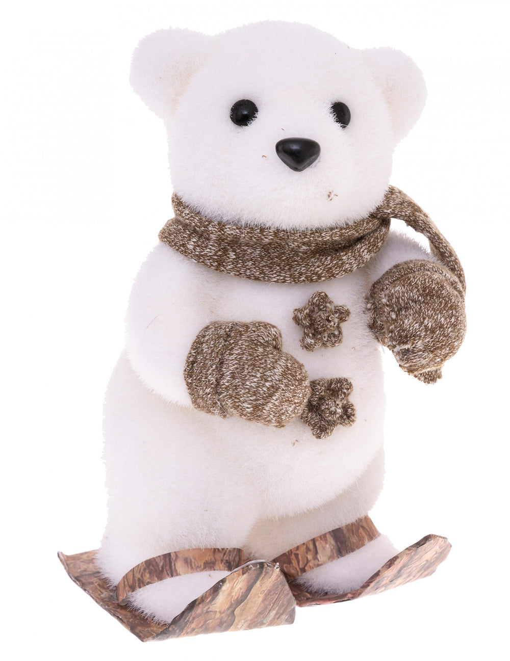 Décoration ours polaire à ski pour Noël blanc avec écharpe et moufles marron