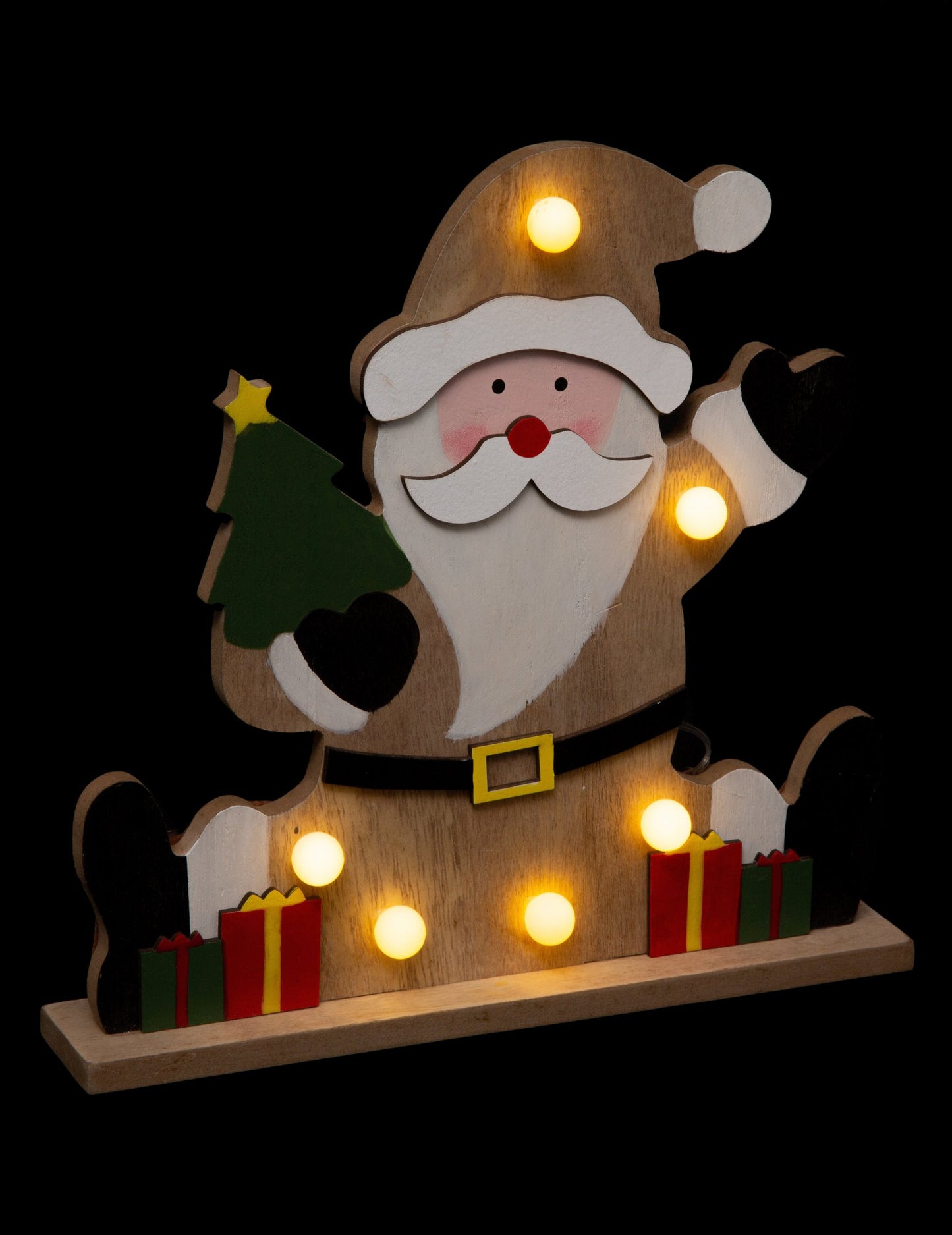 Svietiaca dekorácia Santa Clausa 25 cm drevené so 6 LED diódami