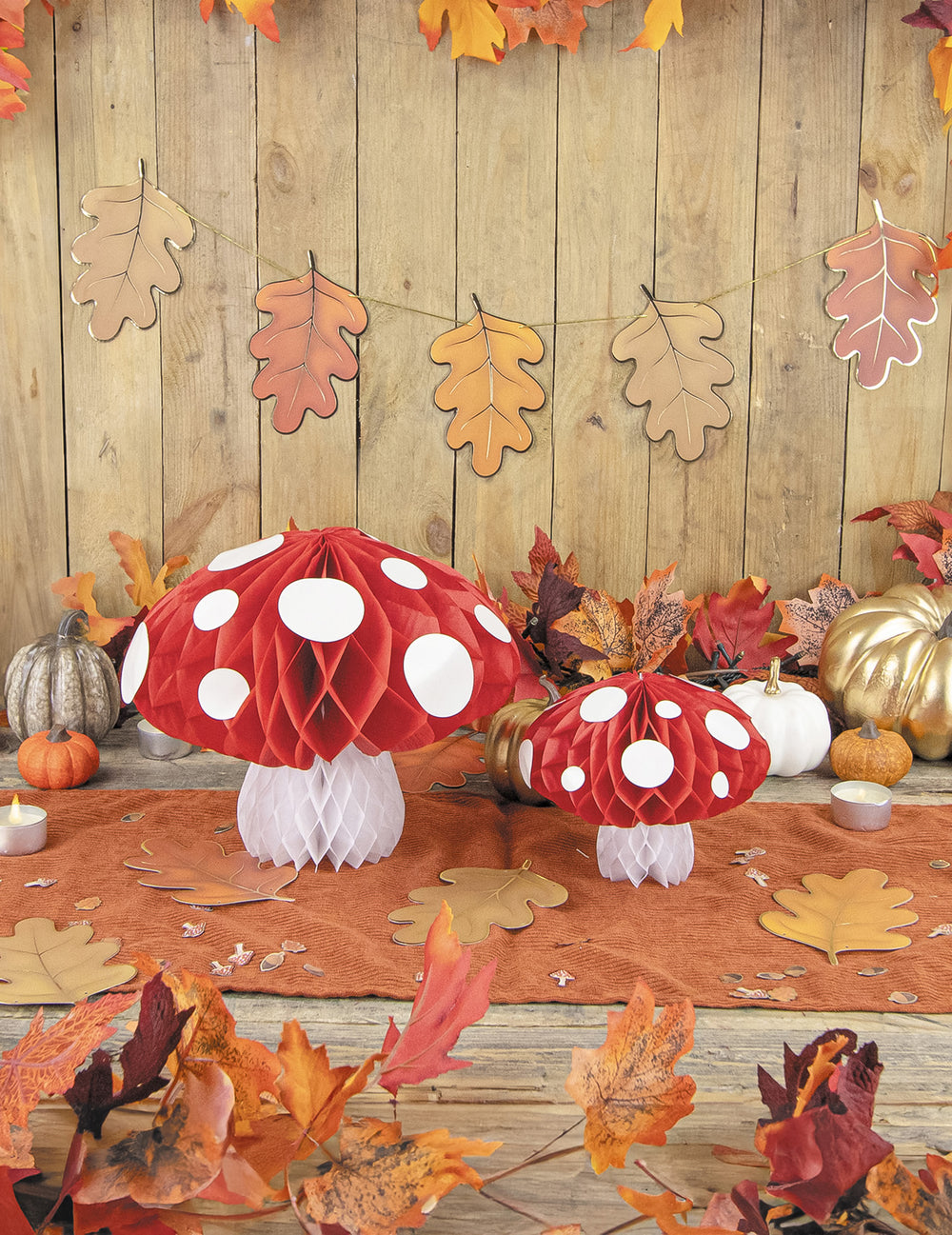Mise en scène automnale de la décoration de champignon alvéolé