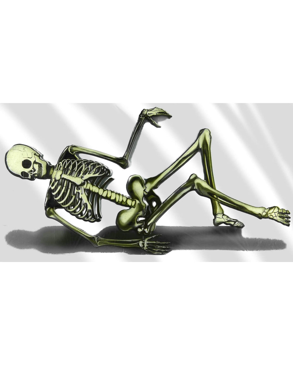 Plastová dekorácia kostry na pohovku na halloween biela a zelená