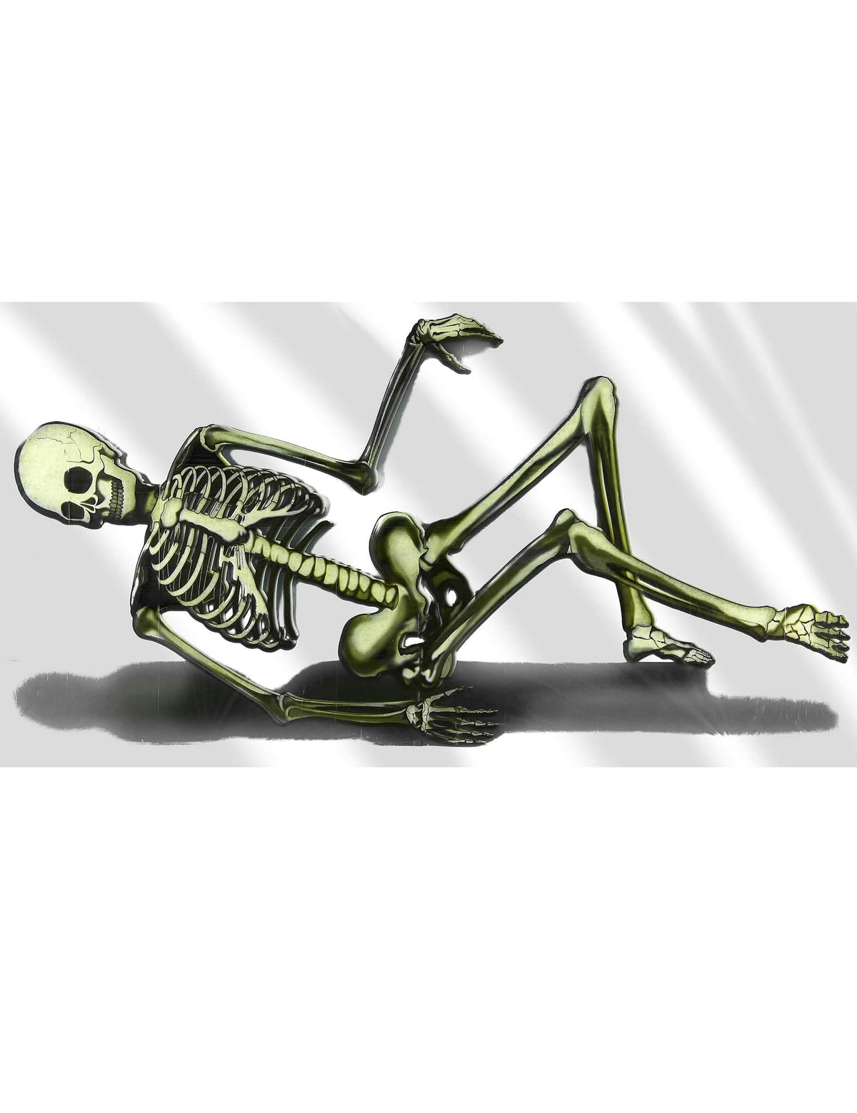 Plastová dekorácia kostry na pohovku na halloween biela a zelená