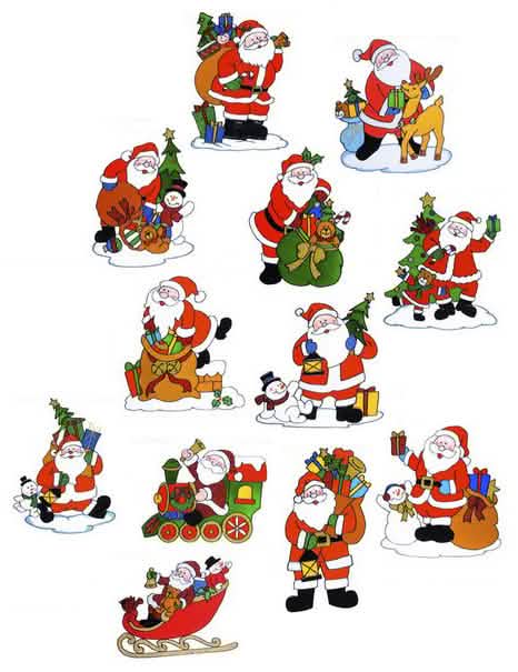 Dekorácia na okná santa claus viacfarebné s vlakom, sanami a snehuliakom