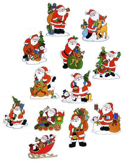 Décoration pour fenêtres Père Noël multicolore avec train traîneau et bonhomme de neige