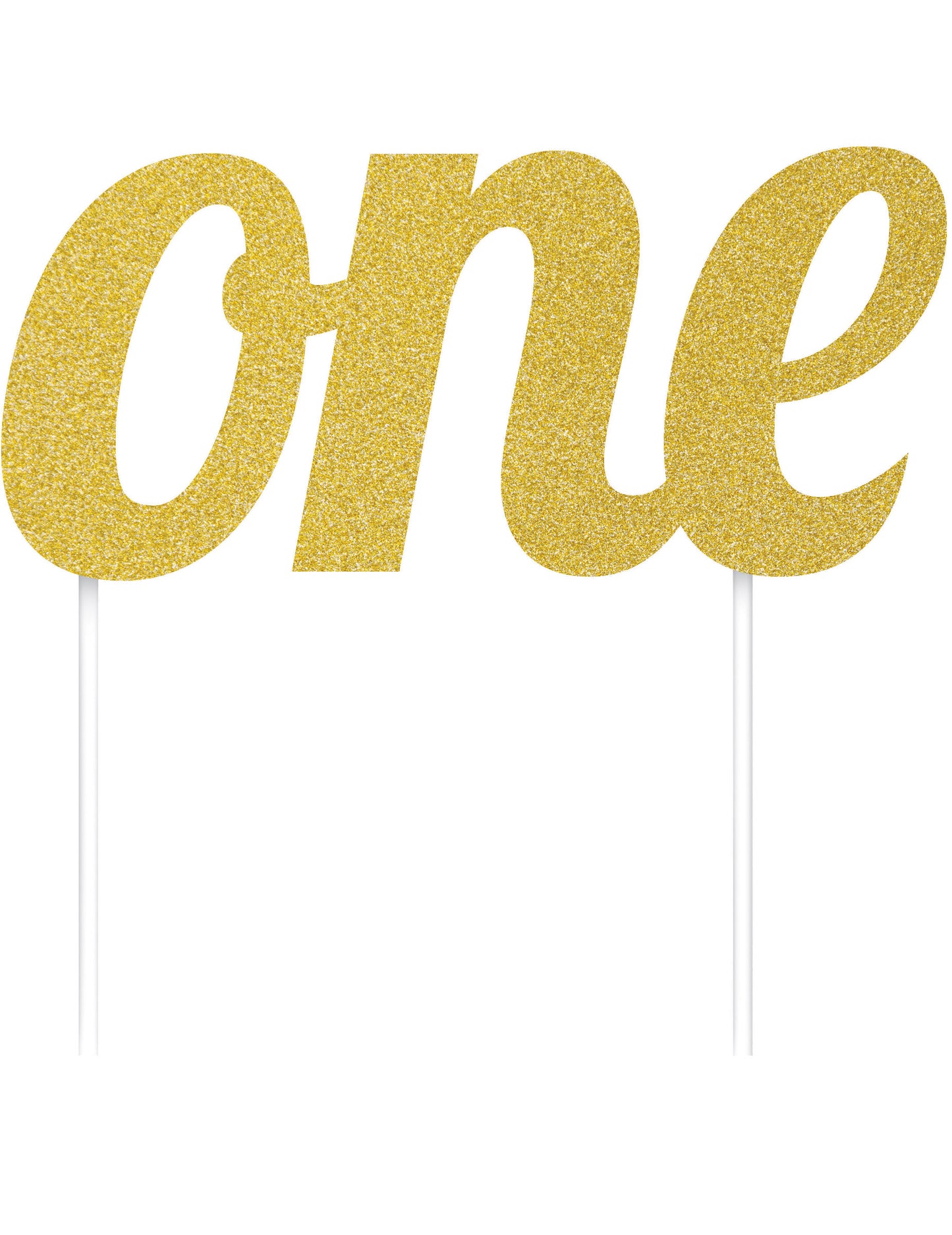 Ozdoba na tortu pre ročné dieťa s nápisom "one" v zlatých trblietkách, 7 x 15 cm cm