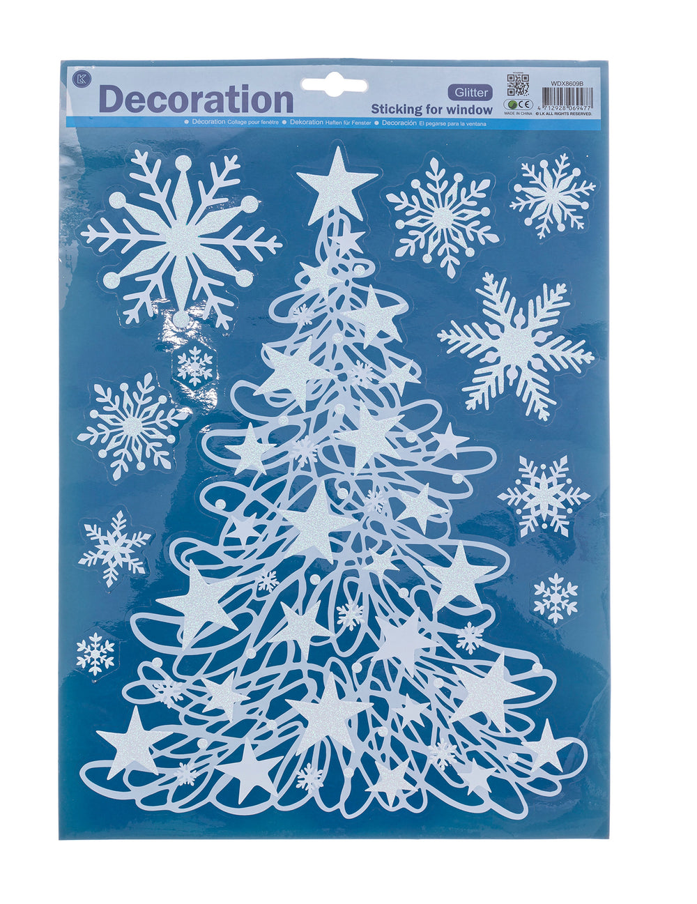 Décoration pour vitres sapin et renne pour la maison blanc pailleté