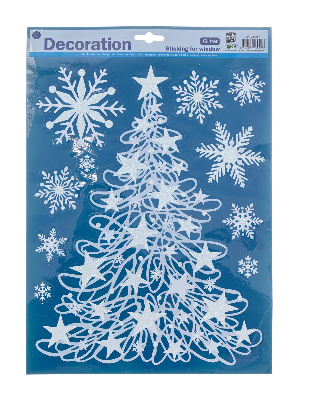 Décoration pour vitres sapin et renne pour la maison blanc pailleté